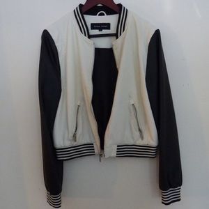 Black and white leather baseball jacket